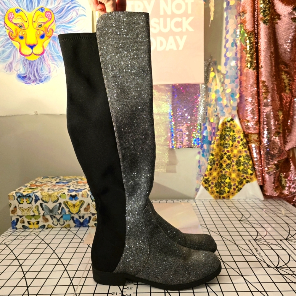 Unisa Gillean 50/50 Silver Glitter Knee-High Boots - 6.5